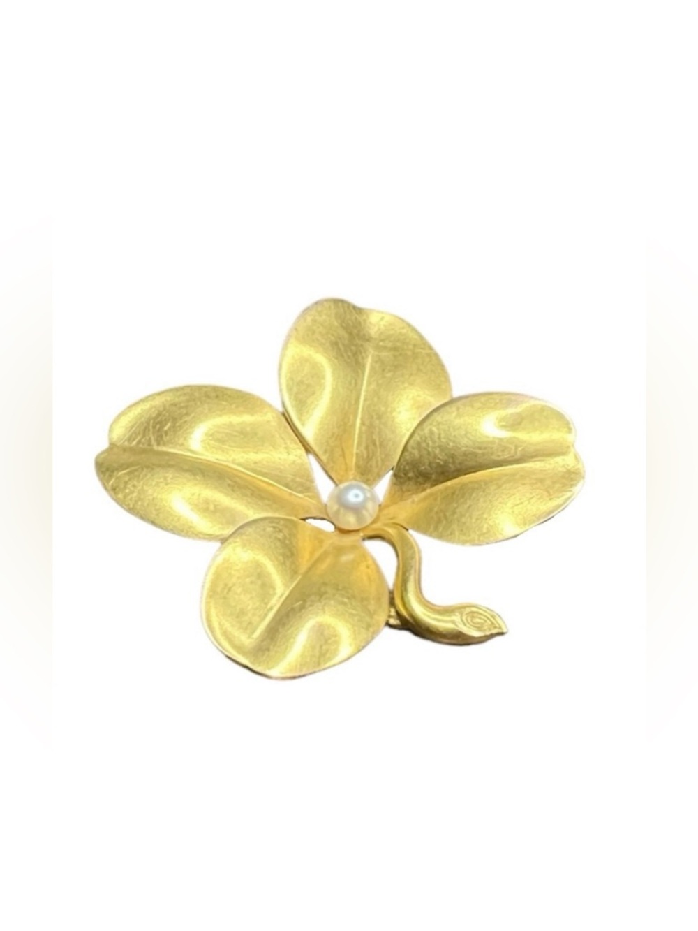 Antique 14K Gold Lucky Four Leaf Clover Brooch Pearl Latin Non Scholae Sed Vitae